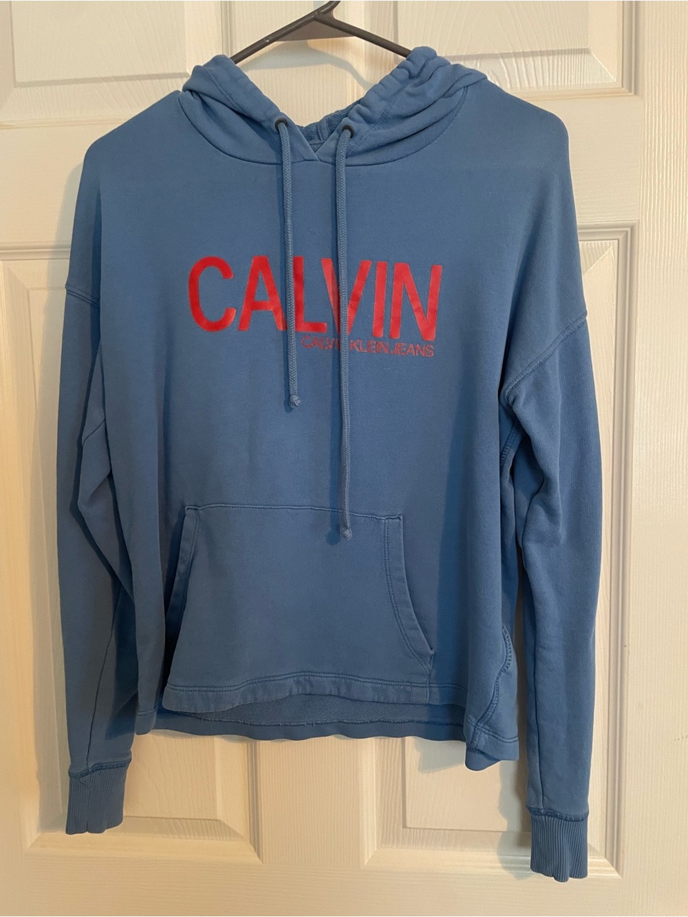 Calvin Klein Women’s Blue Hoodie with Red Logo